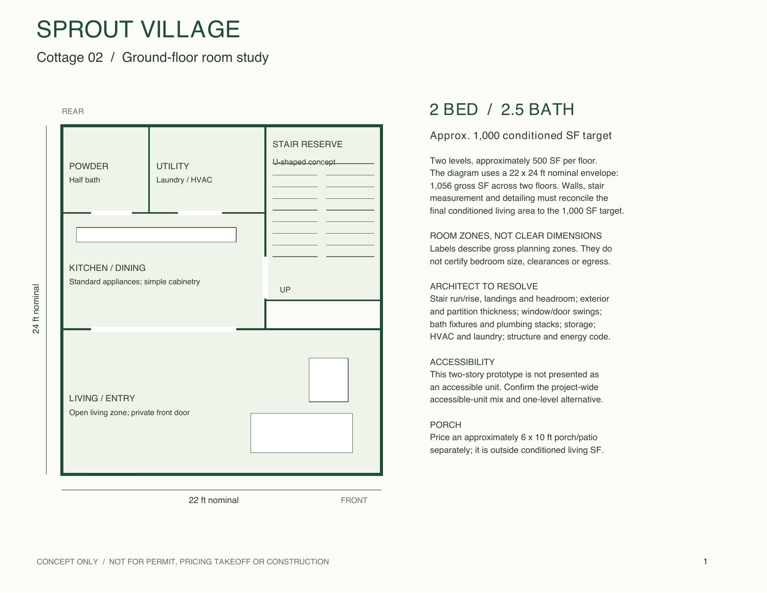 Ground-floor room study for the proposed two-bedroom cottage